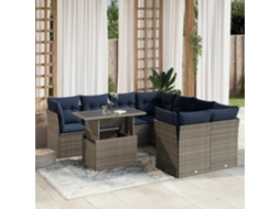 Conjunto de Sofá de Jardim com 9 Peças e Almofadas em Rattan Sintético Preto VIDAXL