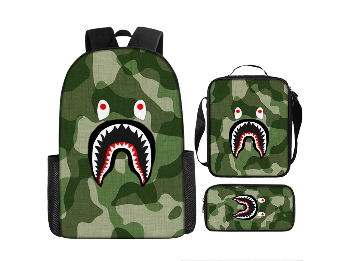 Mochila Escolar Infantil Leve e Respirável CUICH Estampa De Desenho Animado De 17 Polegadas (Shark 1)