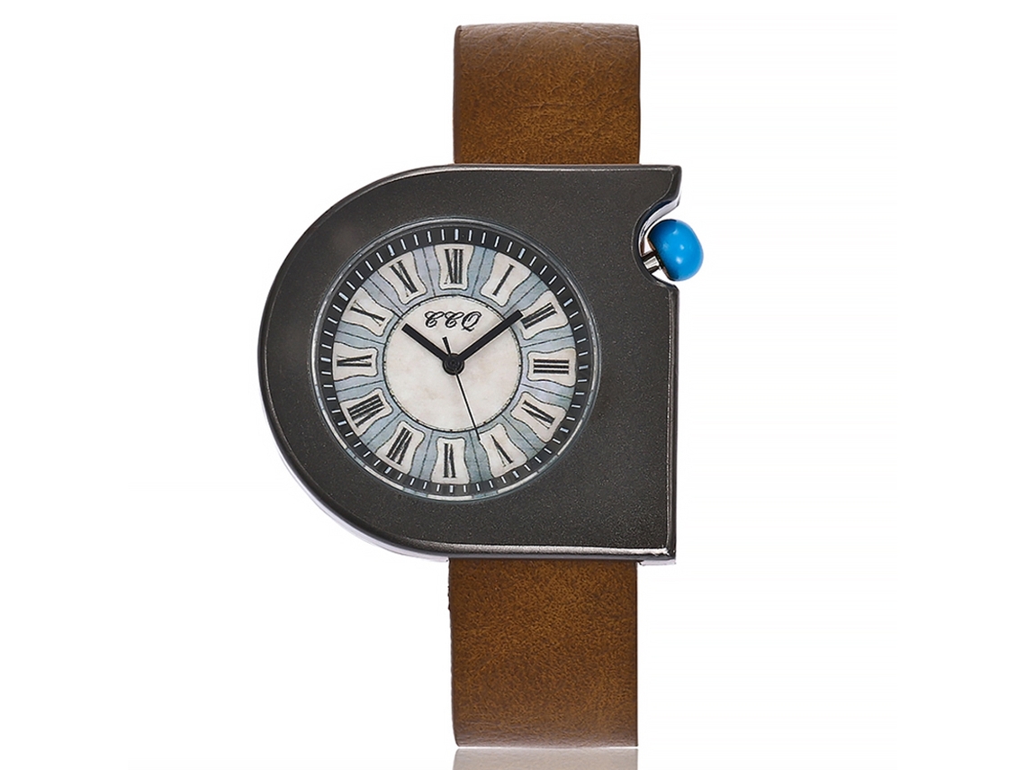 Relógio de Pulso Feminino de Quartzo com Pulseira de Couro Pu Estilo Casual Romanos Café Claro