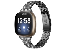 Pulseira de relógio inteligente com fivela de metal e decoração de strass para Fitbit Versa 3/Fitbit Sense Ly Ebike