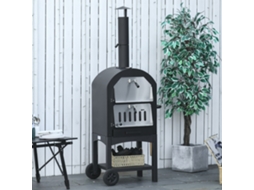 Forno De Churrasco Em Aço Com Chaminé, Rodas E Carvão Vegetal, Modelo Pizza Portátil Preto 63x54x161 Cm.