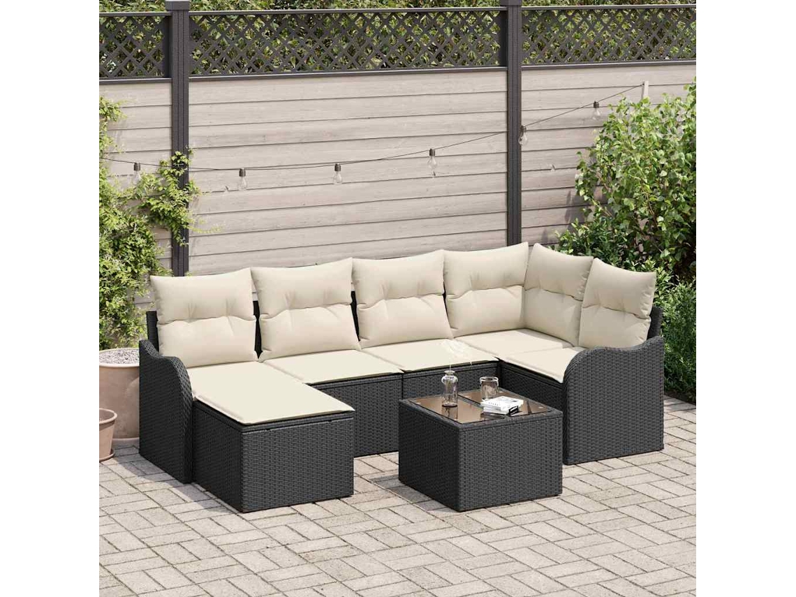 Vidaxl Conjunto De Sofá De Jardim 7 Unid. Preto E Branco Vime Pe