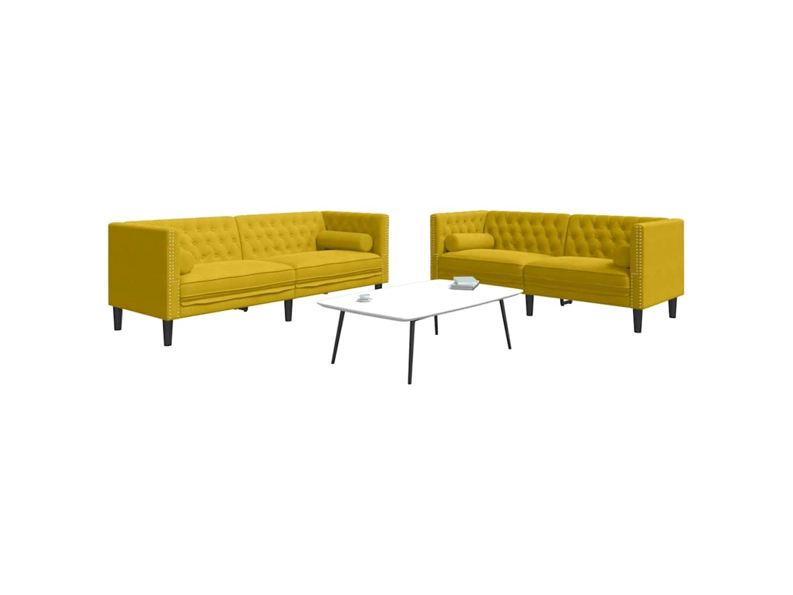 Vidaxl 2 Pcs Conjunto De Sofás Chesterfield Com Rolos Veludo Amarelo
