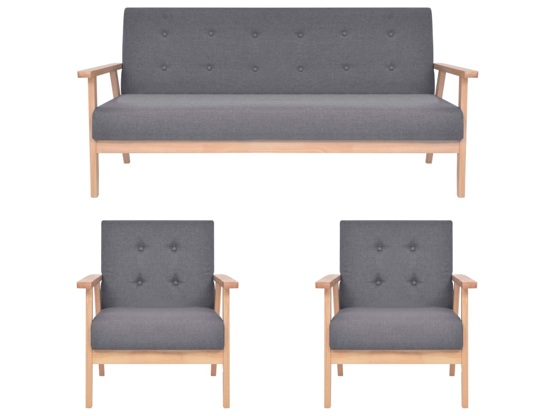 Vidaxl Conjunto De Sofás 3 Pcs Tecido Cinzento-escuro