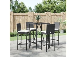 Vidaxl 5 Pcs Conjunto De Bar P/ Jardim C/ Almofadões Vime Pe Preto