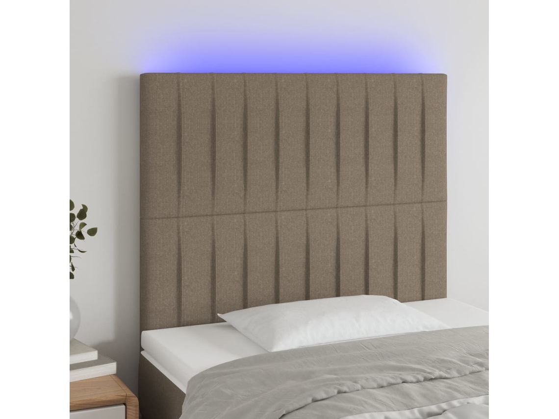 Cabecero de cama con LED Tela 80x5x118/128 cm Gris-marrón