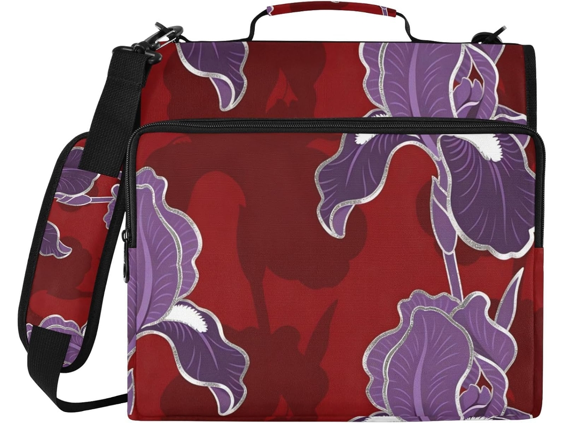 Bolsa Elegante Vermelha Com Estampa De Lírios, 3, 8cm De Diâmetro, Com Zíper De 3 Argolas E Alça Ombro Ideal