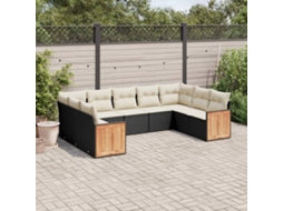 Vidaxl 9 Pcs Conjunto De Sofás P/ Jardim C/ Almofadões Vime Pe Preto