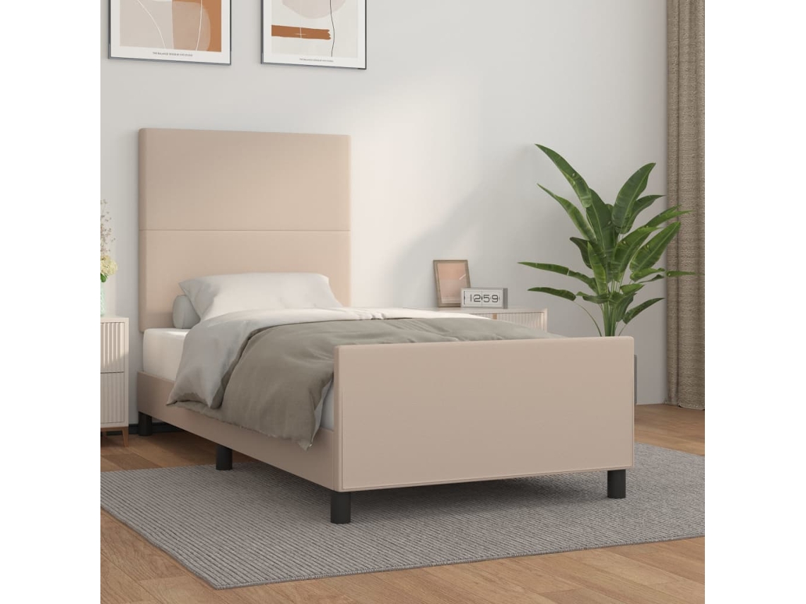 Vidaxl Estrutura Cama Cabeceira 90x200 Cm Couro Artificial Cappuccino