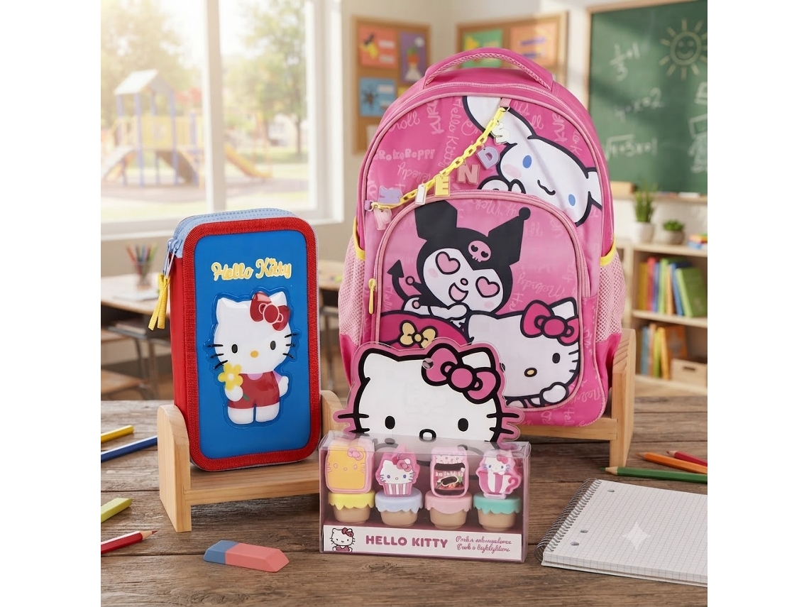 Mochila 42cm E Estojo Escolar Hello Kitty Com Necesser