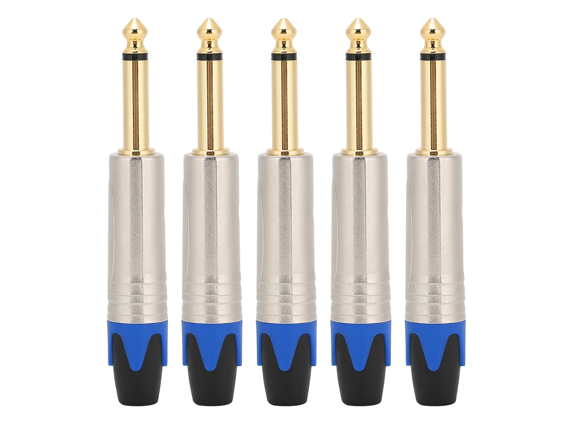 5pcs Cabo De Áudio Microfone 6.35mm Mono Diy Solda Plug Conector Com Carcaça De Liga De Zinco E Proteção Pvc Azul