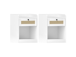 Conjunto de 2 criados de cabeceira com gaveta e frente de vime, 40x40x53 cm branco S/MARCA