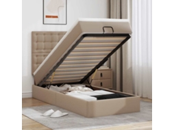 Vidaxl Cama Otomana Com Colchão 90x200 Cm Couro Artificial Cappucino
