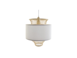 Luminária de Teto em Poliéster Branco com Detalhes em Bambu, 40x40x52cm ALEXANDRA HOUSE LIVING