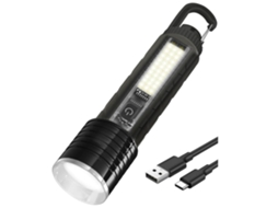 Lanterna Led Ultrabrilhante Recarregável À Prova D'Água de 6000 Lúmens com Tática Xhp50 e Luz Lateral Cob Preta Bisbisous VIGA EUROPE