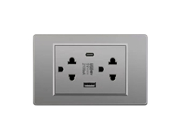 Tomada de Parede Elétrica Tailandesa com USB Type C e Carregamento Econômico Cinza