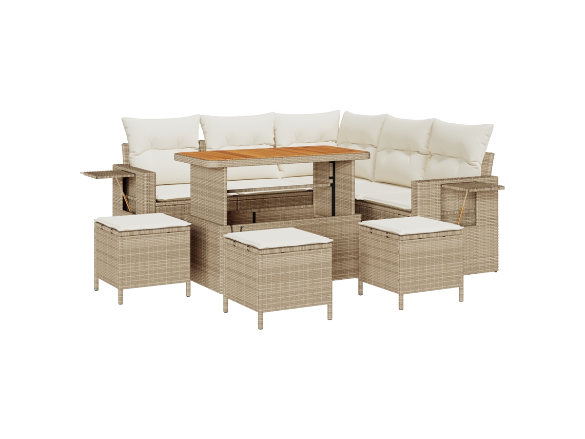 Conjunto 9 Móveis De Jardim Vidaxl Bege Vime Pe (110 X 55 X 71 Cm)