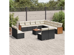 Vidaxl 14 Pcs Conjunto de Sofás P/ Jardim C/ Almofadões Vime Pe Preto