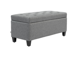 Banco Estofado Com Armazenamento Tecido Linho 100x40x44 Cm Cinza