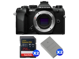 Om 5 Mark Ii Preto + 2 Sandisk 256gb Extreme Pro Uhs ii Sdxc + 2 Om System Bls 50 + Ebook “20 Dicas para Fotos Que Impressionam” OM SYSTEM
