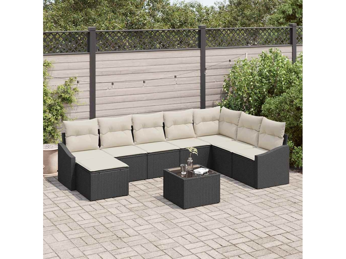 Vidaxl Conjunto De Sofás 9 Unid. Preto Vime Pe