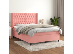 Vidaxl Cama Com Molas/colchão 140x190 Cm Veludo Rosa