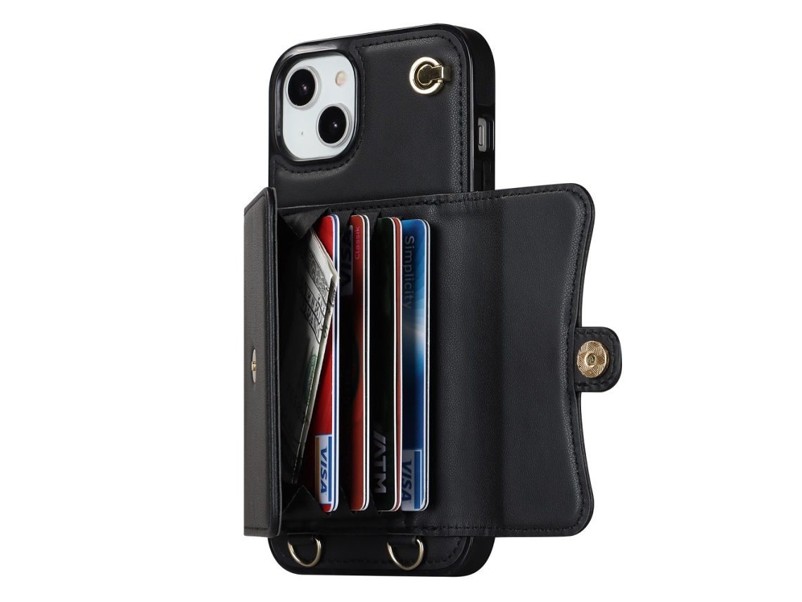 Suporte Casa Bloqueio Rfid Para Iphone 14/13 Pele Sintética Com Porta-cartões Preto
