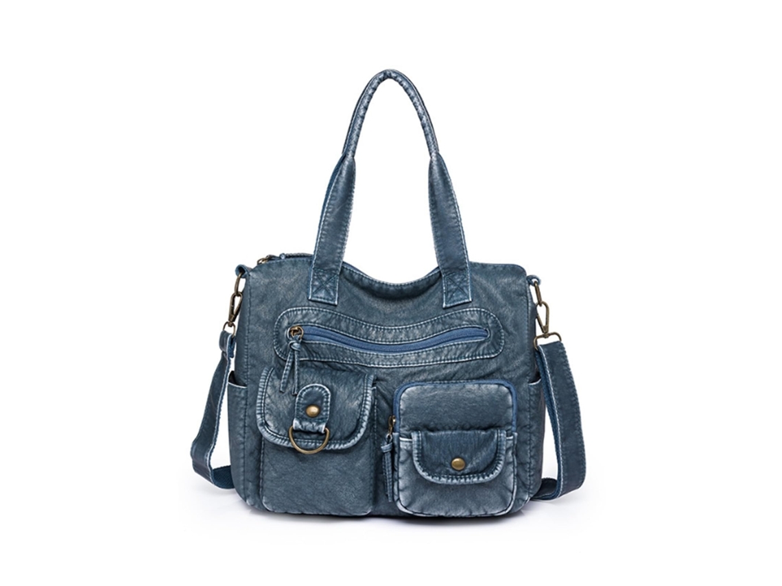 Bolsa Tiracolo Feminina - Mala Transversal - Couro Sintético - Alça Ajustável - Vários Compartimentos - Azul