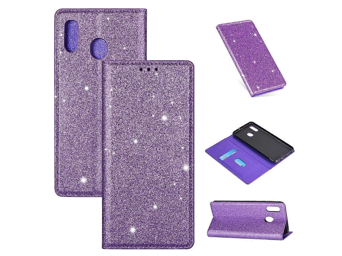 Capa De Couro Flip Horizontal Magnética Ultrafina Com Glitter Para Samsung Galaxy A40 Com Suporte E Compartimentos Para Cartões