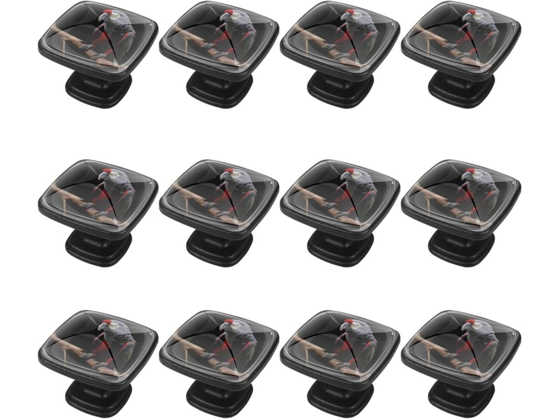 Puxadores Quadrados Para Gavetas De Cômoda, Puxadores Para Armários De Cozinha, 12 Peças, Desenho De Papagaio Cinza