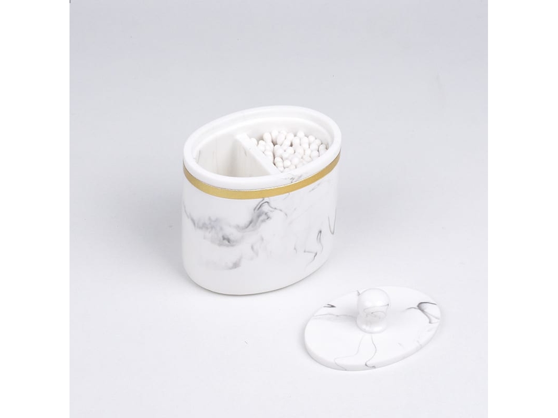 Porta Algodão, Dispenser Para Cotonetes E Bolas De Algodão Com 2 Compartimentos – Branco