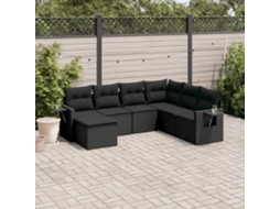 7 Pcs Conjunto De Sofás P/ Jardim C/ Almofadões Vime Pe Preto Dkd Home Decor