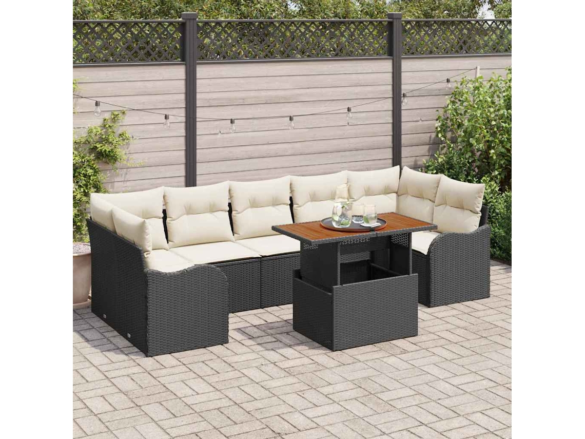 Vidaxl Conjunto De Sofá De Jardim 8 Unid. Preto Rattan Sintético