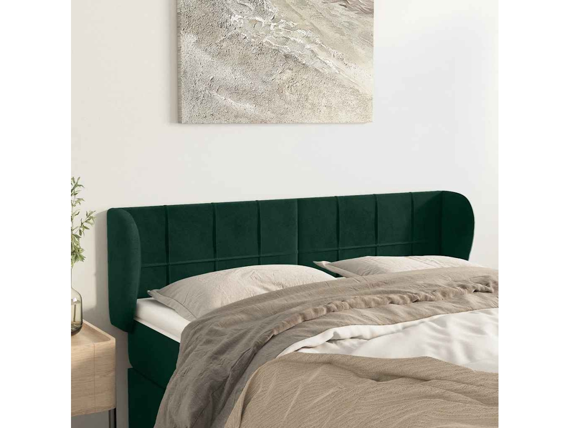 Cabeceira De Cama | Painel De Cama C/ Abas Veludo 147x23x78/88cm Verde-escuro