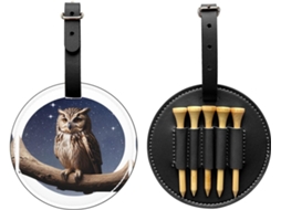 Bolsa para Tees de Golfe com estampa de Coruja sob a Lua, preta | S/MARCA