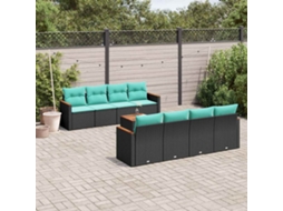 Vidaxl Conjunto De Sofá De Jardim De 9 Peças Com Almofadas Em Rattan Sintético Preto