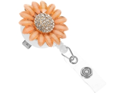 Porta Crachá Retrátil Homoyoyo Em Formato De Girassol, Feito Em Abs Com Strass Laranja, Clipe Portátil Cartões E