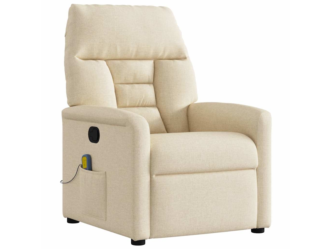 Vidaxl Poltrona De Massagens Reclinável Tecido Cor Creme