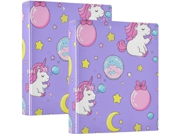 Pasta para Arquivo com 3 Anéis, 3, 8cm 1 2 Polegada, Estampa de Unicórnios Desenho Animado com Estrelas, Nas Cores Roxo