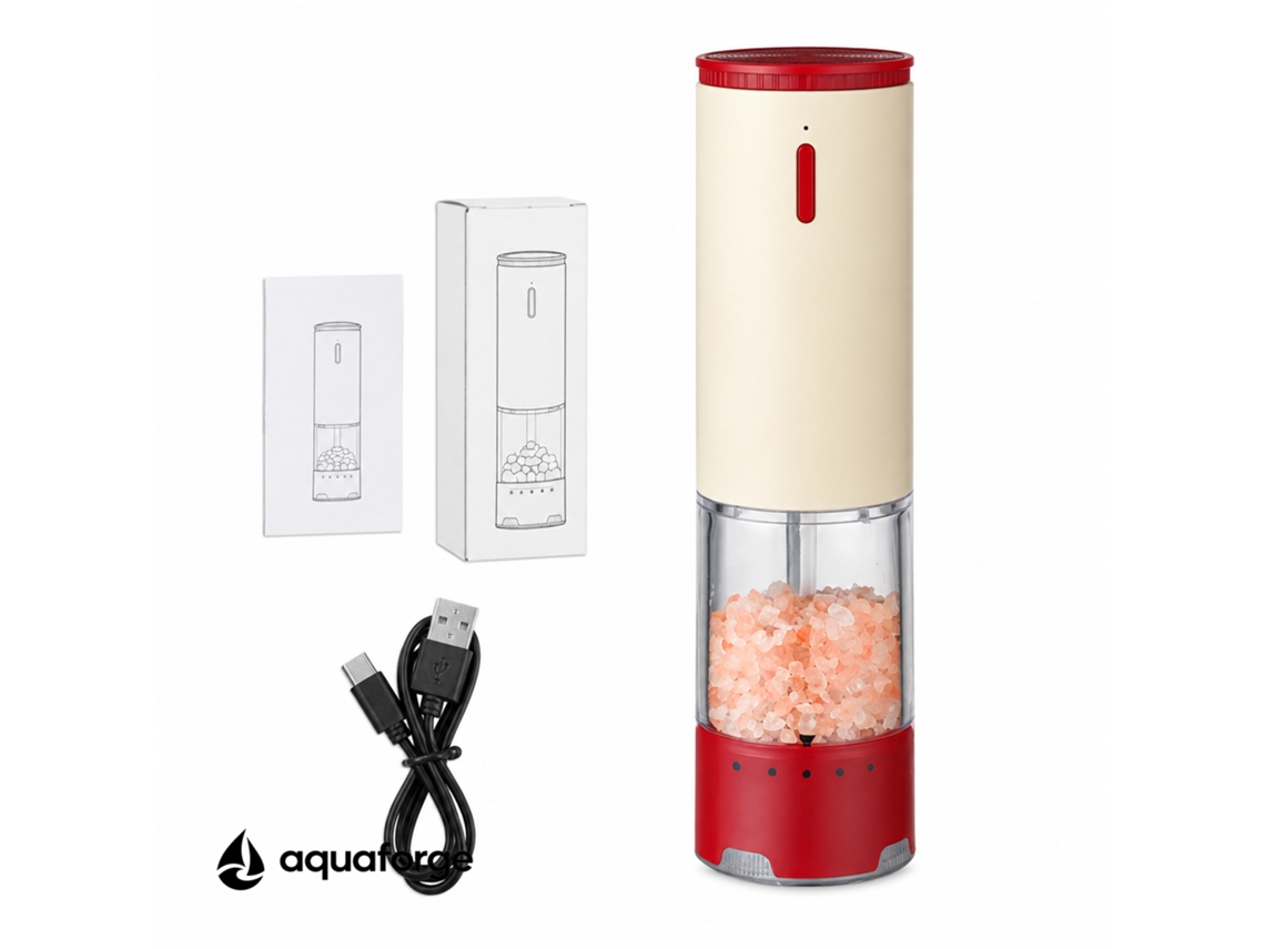 Moinho Elétrico De Pimenta E Sal Aquaforge Com Moagem Ajustável E 80 G Para Pimenta E Sal, Vermelho