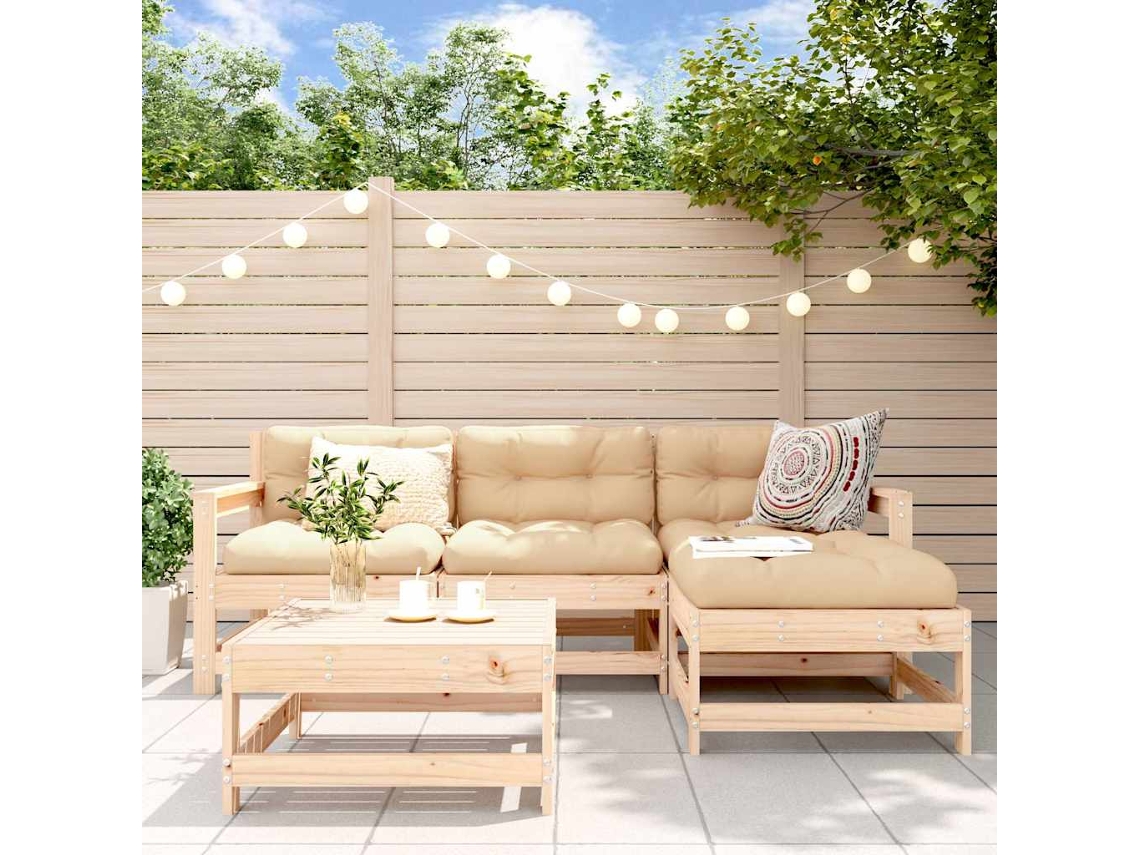 Vidaxl 5 Pcs Conjunto Lounge De Jardim Madeira De Pinho Maciça