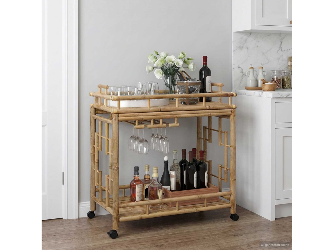 Vidaxl Carrinho De Vinho Com Rodas Natural 85 X 50 X 93 Cm Bambu