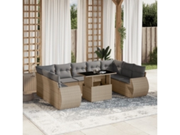 Vidaxl 10 Pcs Conjunto De Sofás P/ Jardim Com Almofadões Vime Pe Bege
