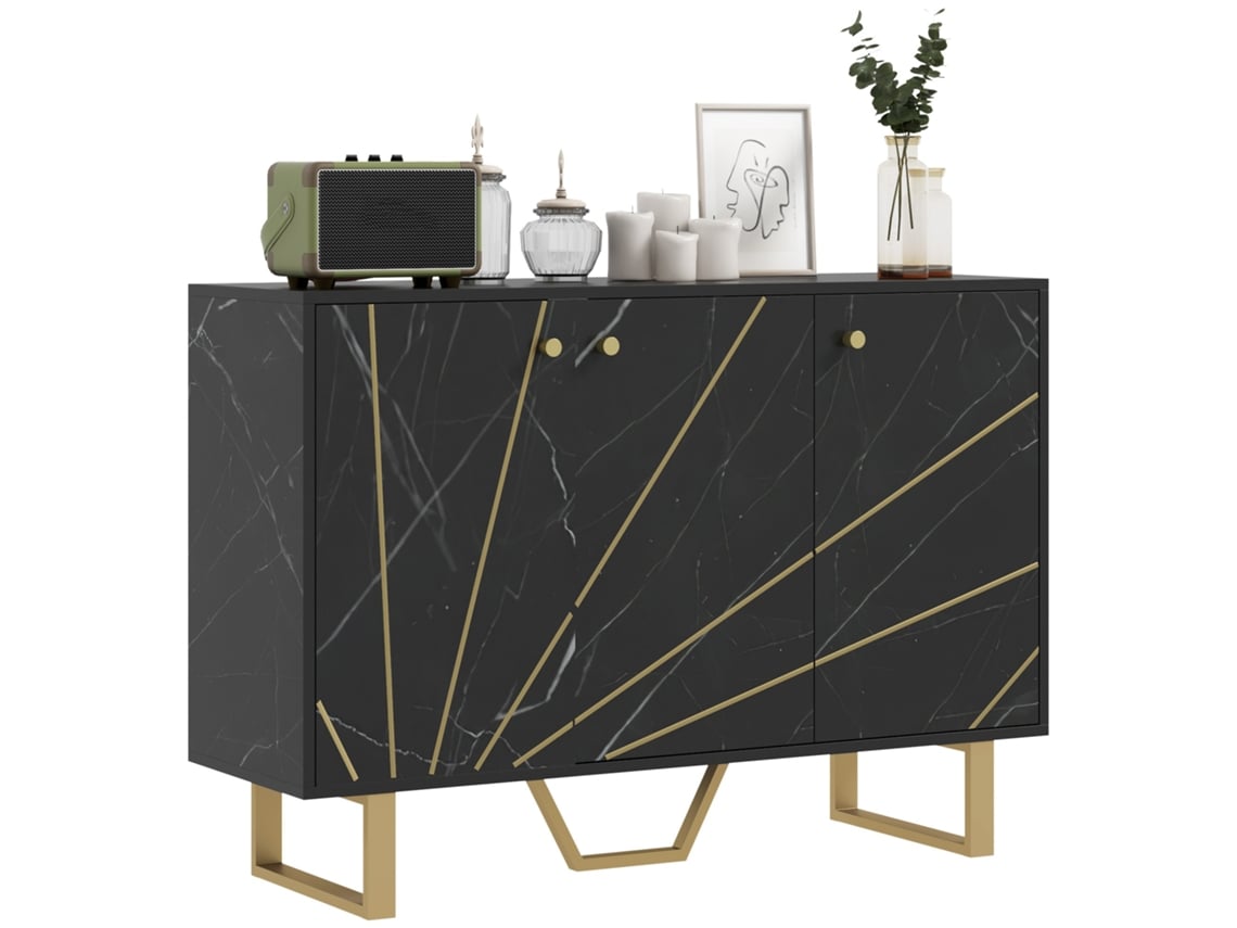 Aparador Melamina de Madeira e Metal Cor Preto 107x35x75 cm Homcom