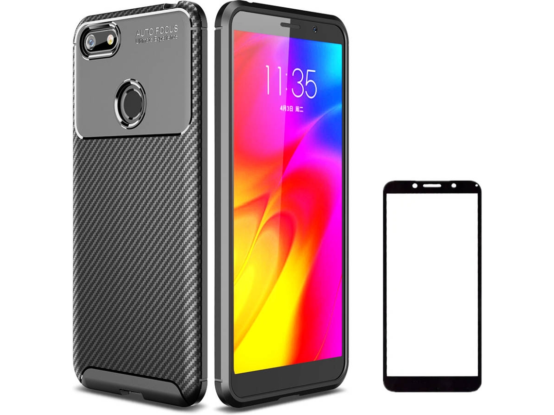 Capa e Película Motorola Moto E6 Play PHONESHIELD Rugged Carbon / Flexguard Full Preto