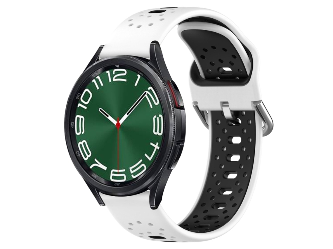 Bracelete Para Samsung Galaxy Watch 6 Classic (43mm) - Silicone Respirável Duas Cores (20mm) - Branco + Preto