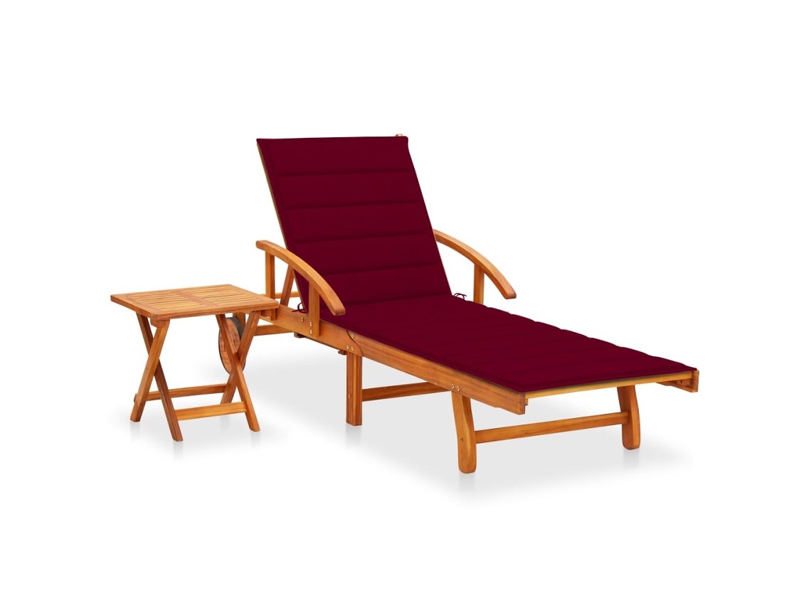 Vidaxl Espreguiçadeira De Jardim Com Mesa E Almofadão Acácia Maciça