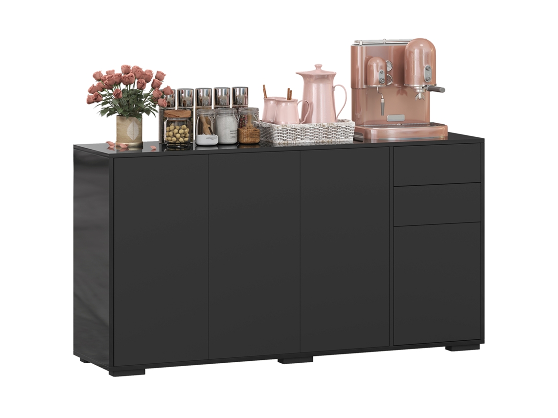 Aparador Meuble De Arrumação 2 Gavetas Coulissants 4 Portas Prateleira Ajustável Panneaux De Particules 140 X 36 X 74 Cm...
