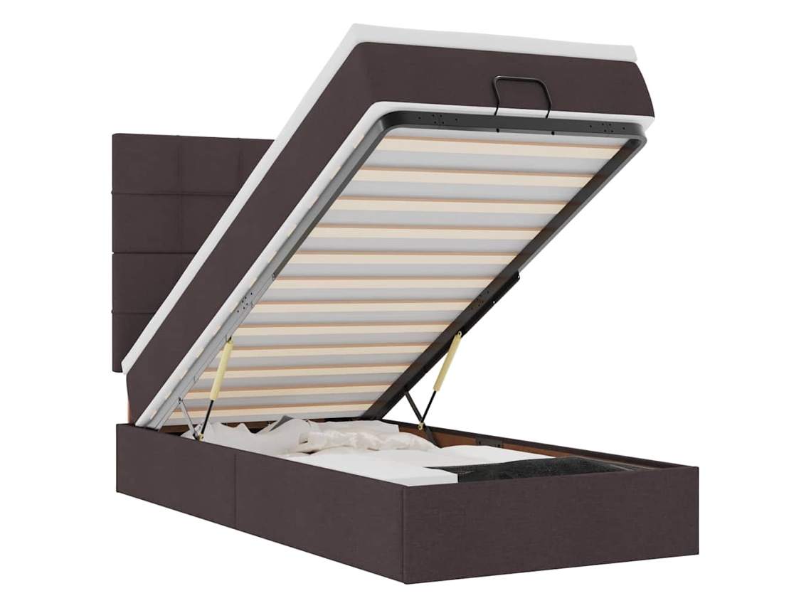 Estrutura Cama Otomana com Colchão Tecido Castanho Escuro MAISON EXCLUSIVE (90x190 cm)