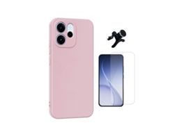 Kit Vidro Clearglass Capa Silicone Líquido Suporte Reforçado Phonecare Para Oppo Reno15 Fs - Rosa